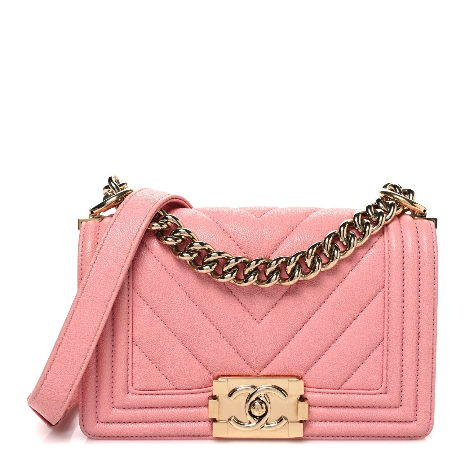 Chanel Caviar Chevron Quilted Small Boy Flap Pink