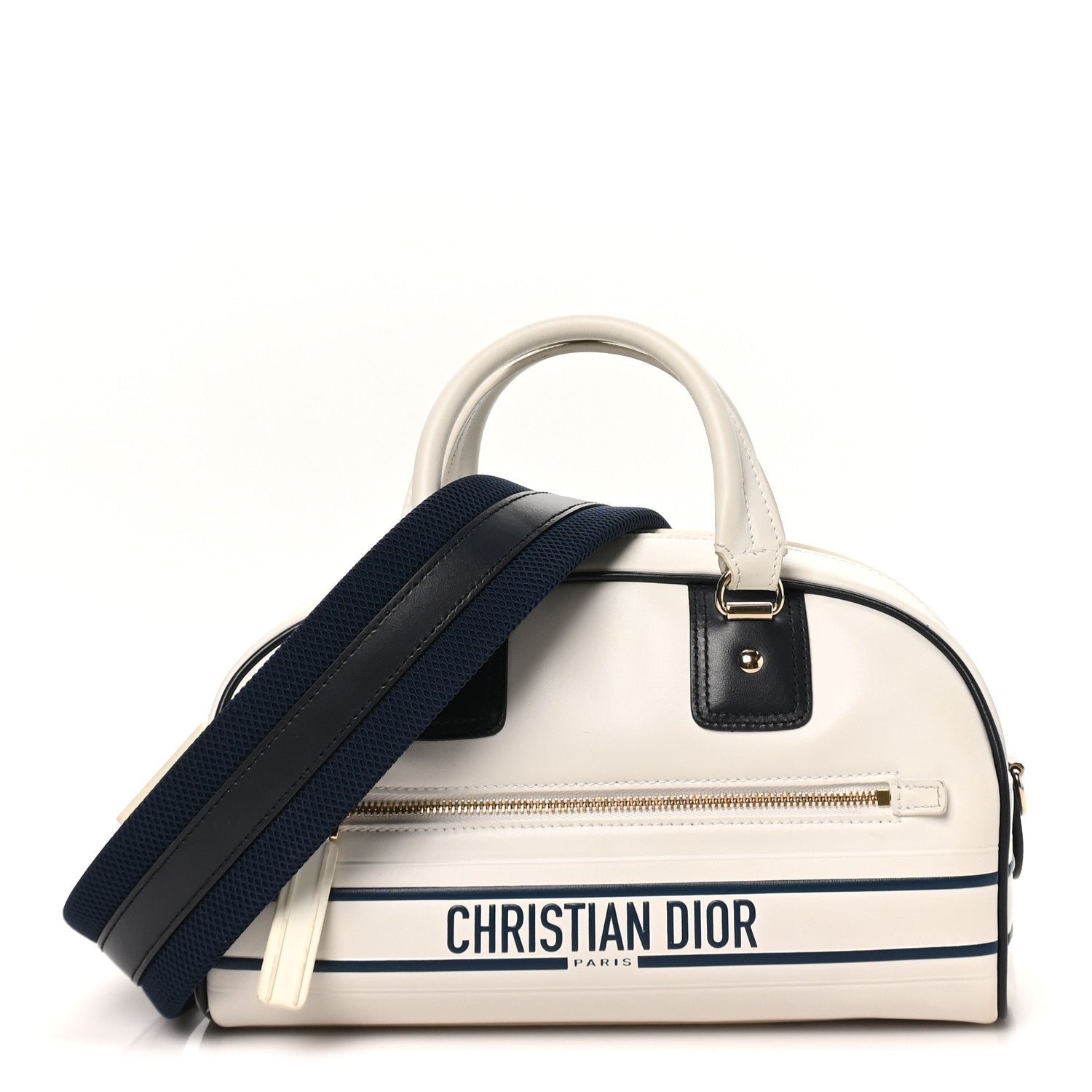 Christian Dior Calfskin Small Dior Vibe Zip Bowling Bag White