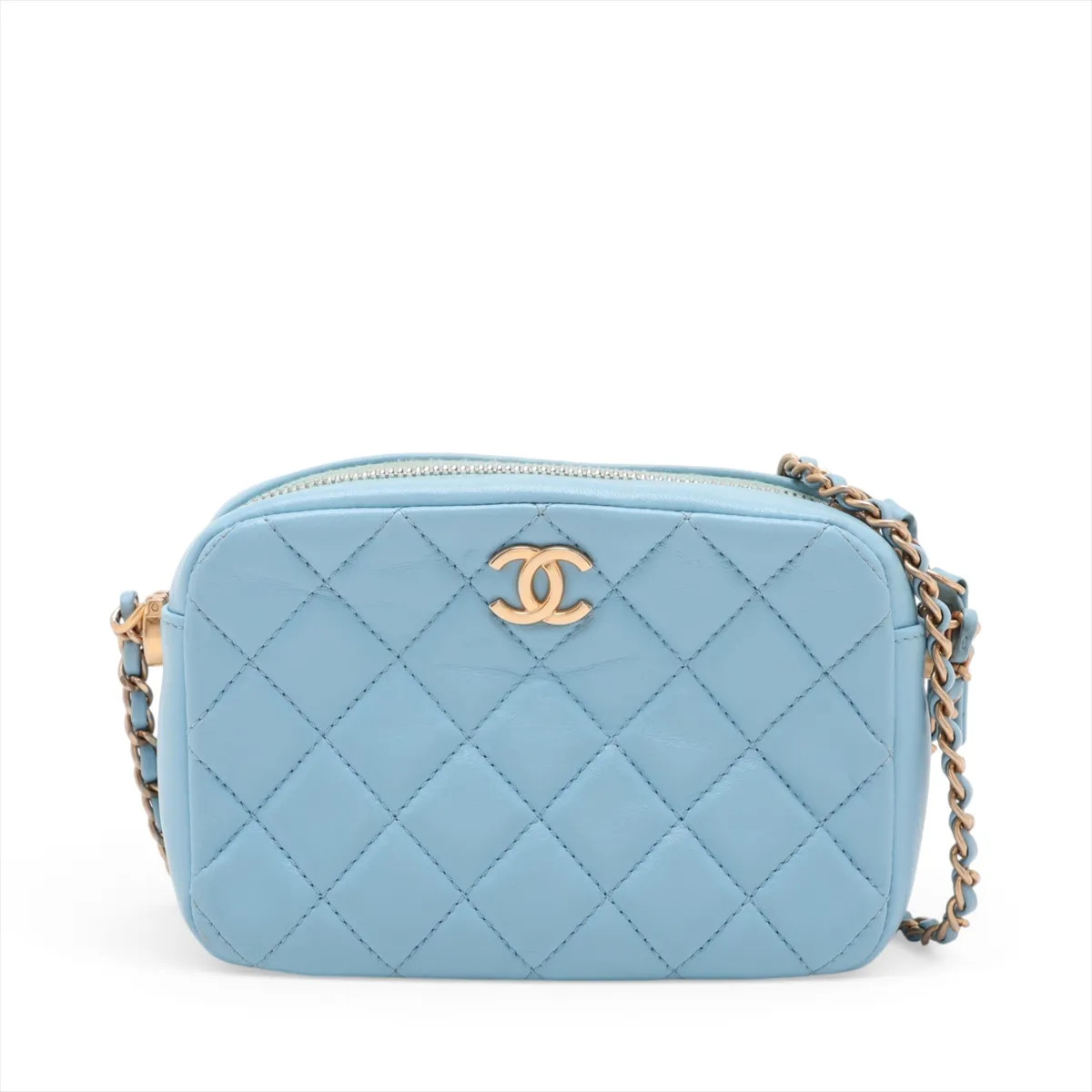 Chanel Matelasse Lambskin Chain Shoulder Bag Blue Gold Metal Fittings random pla
