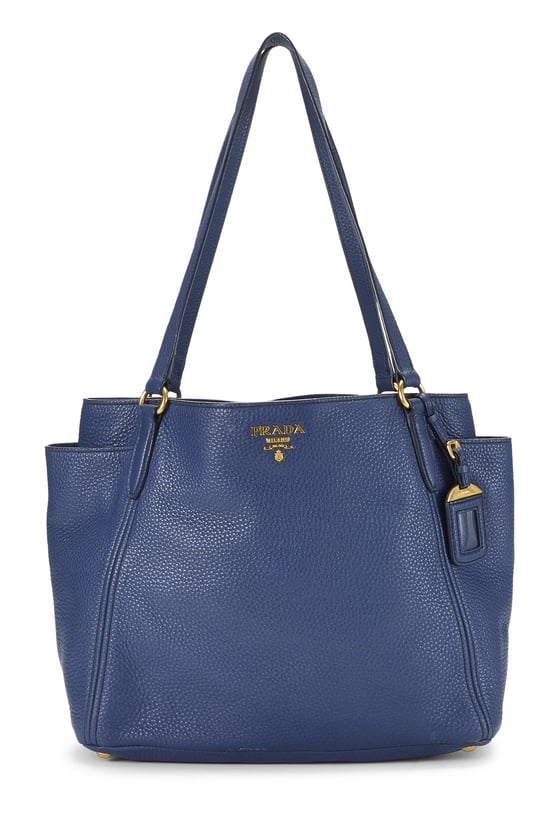 Blue Vitello Daino Side Pocket Tote