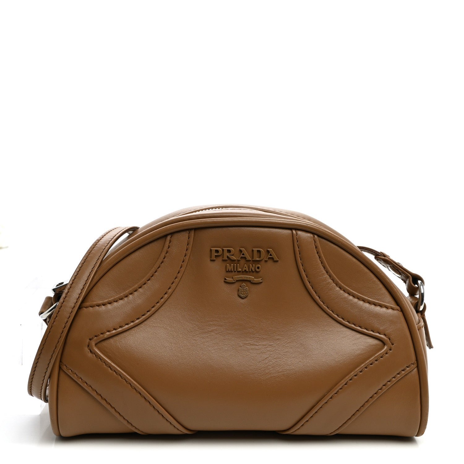 Prada Soft Calfskin Bowling Crossbody Bag Caramel