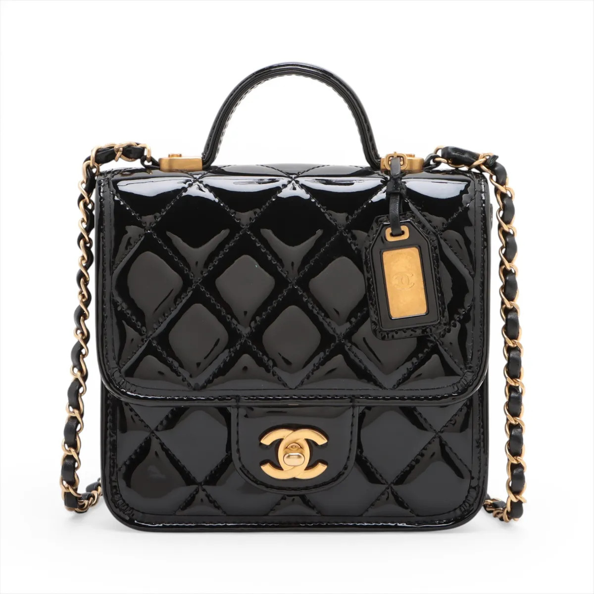 Chanel Matelasse Patent Leather Chain Shoulder Bag Black Gold Metal Fittings ran