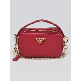 Prada Red Saffiano Leather Mini Pouch Bag
