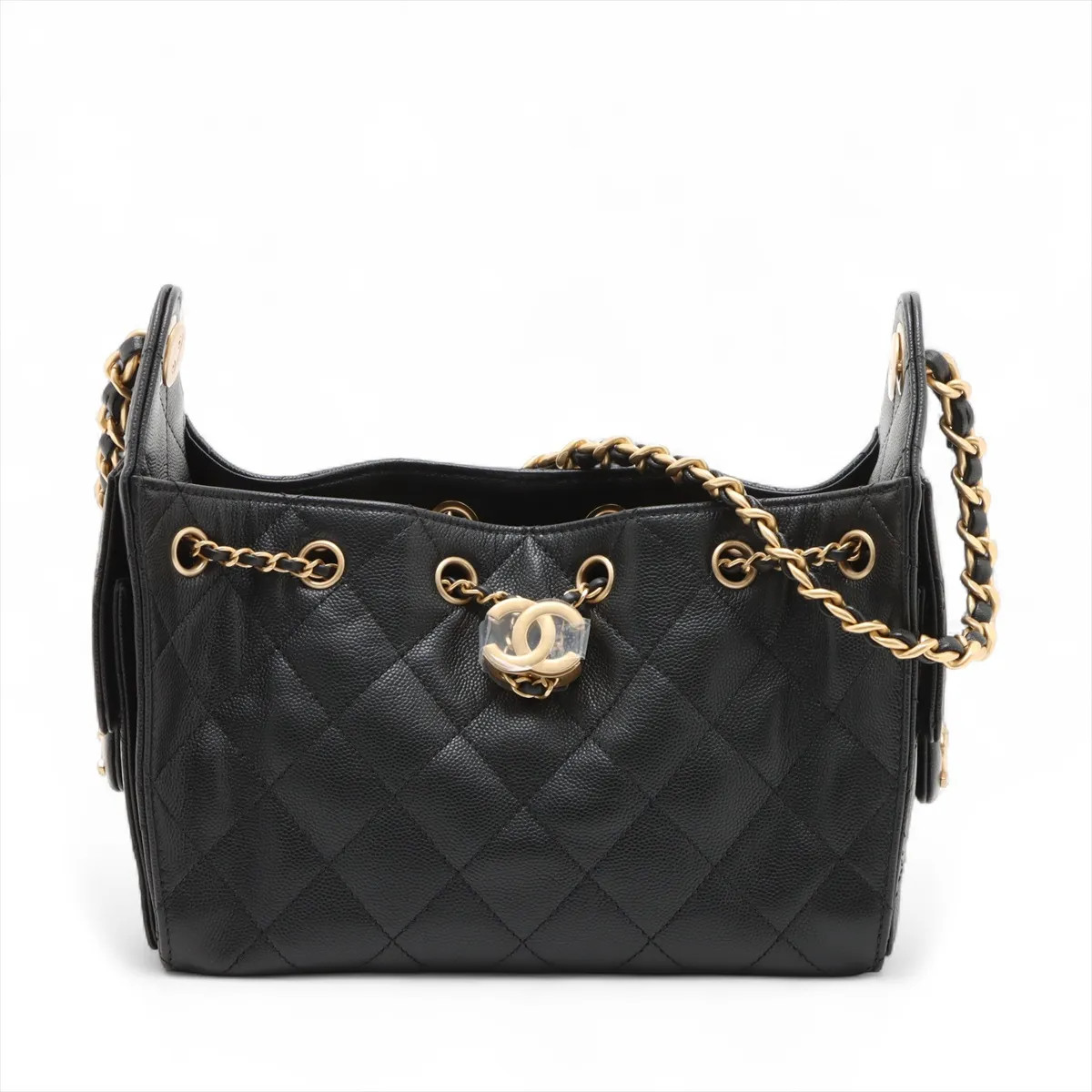 Chanel Chanel 25 Mini Caviar Skin Chain Shoulder Bag Black Gold Metal Fittings r