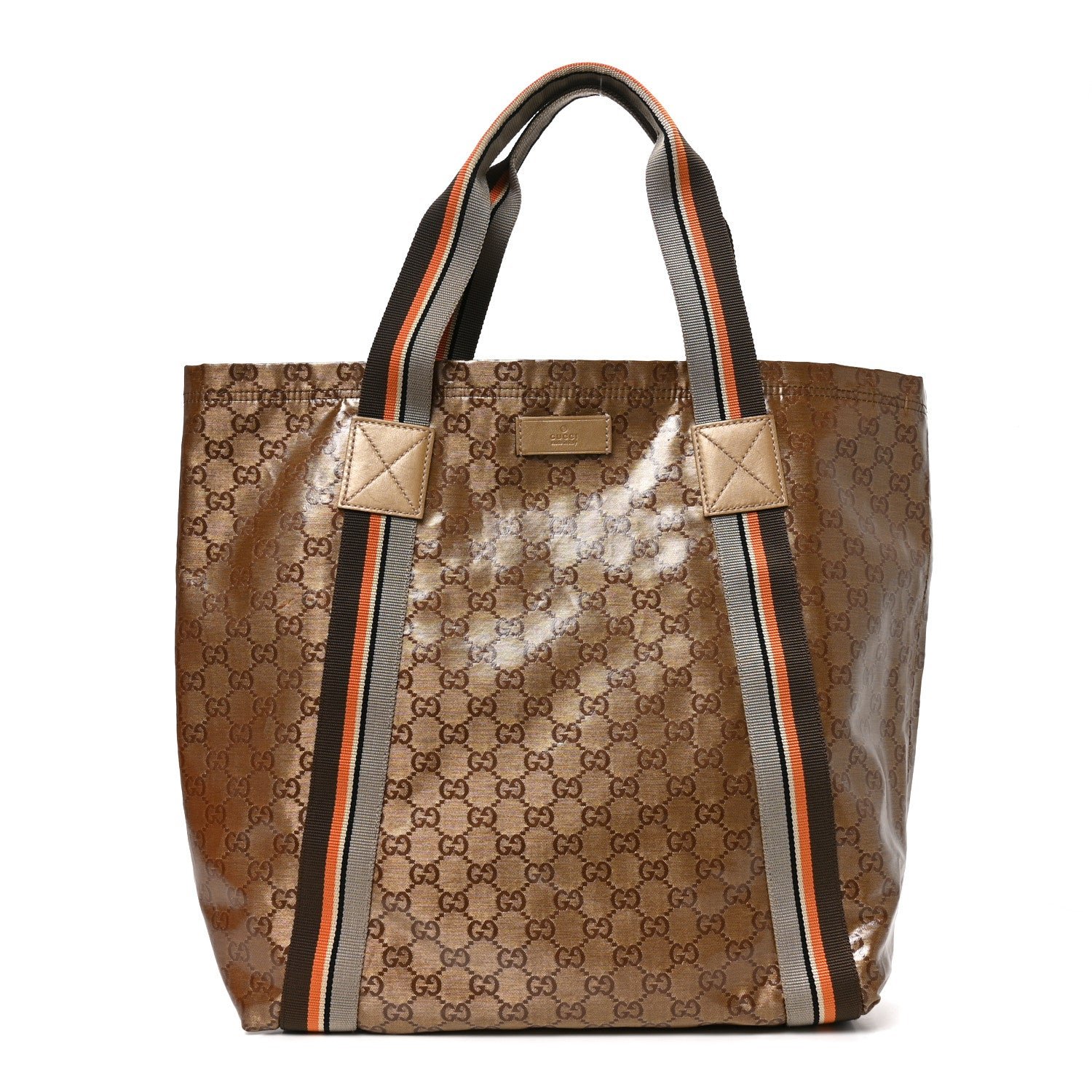 Gucci Crystal Monogram Medium Web Handle Vertical Tote Bronze