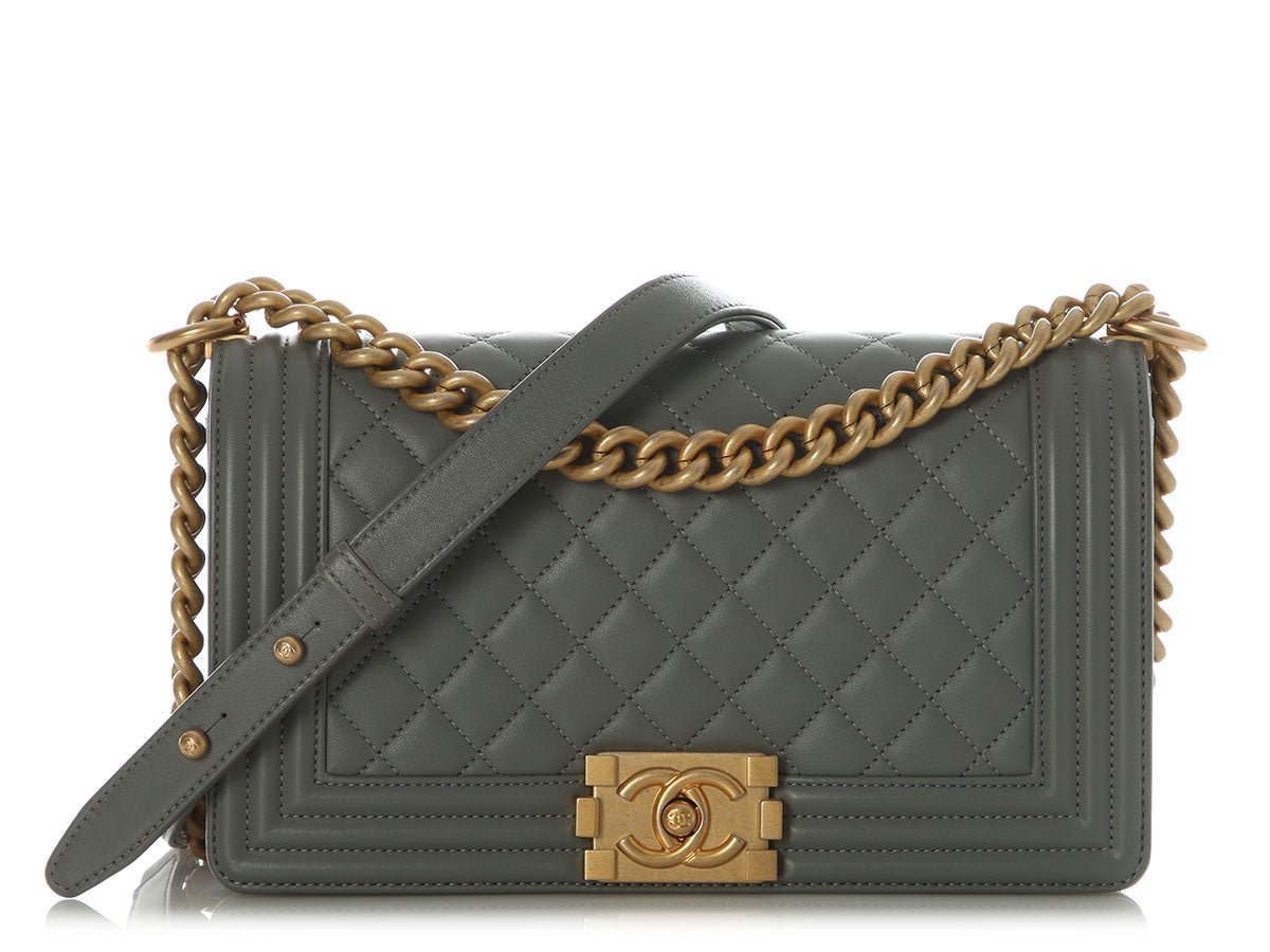 Chanel Chanel Old Medium Gray Quilted Lambskin Boy Bag