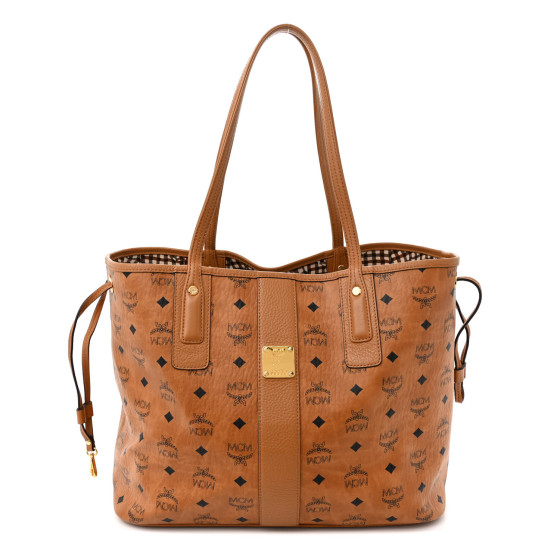 MCM Visetos Medium Liz Reversible Shopper Tote Cognac