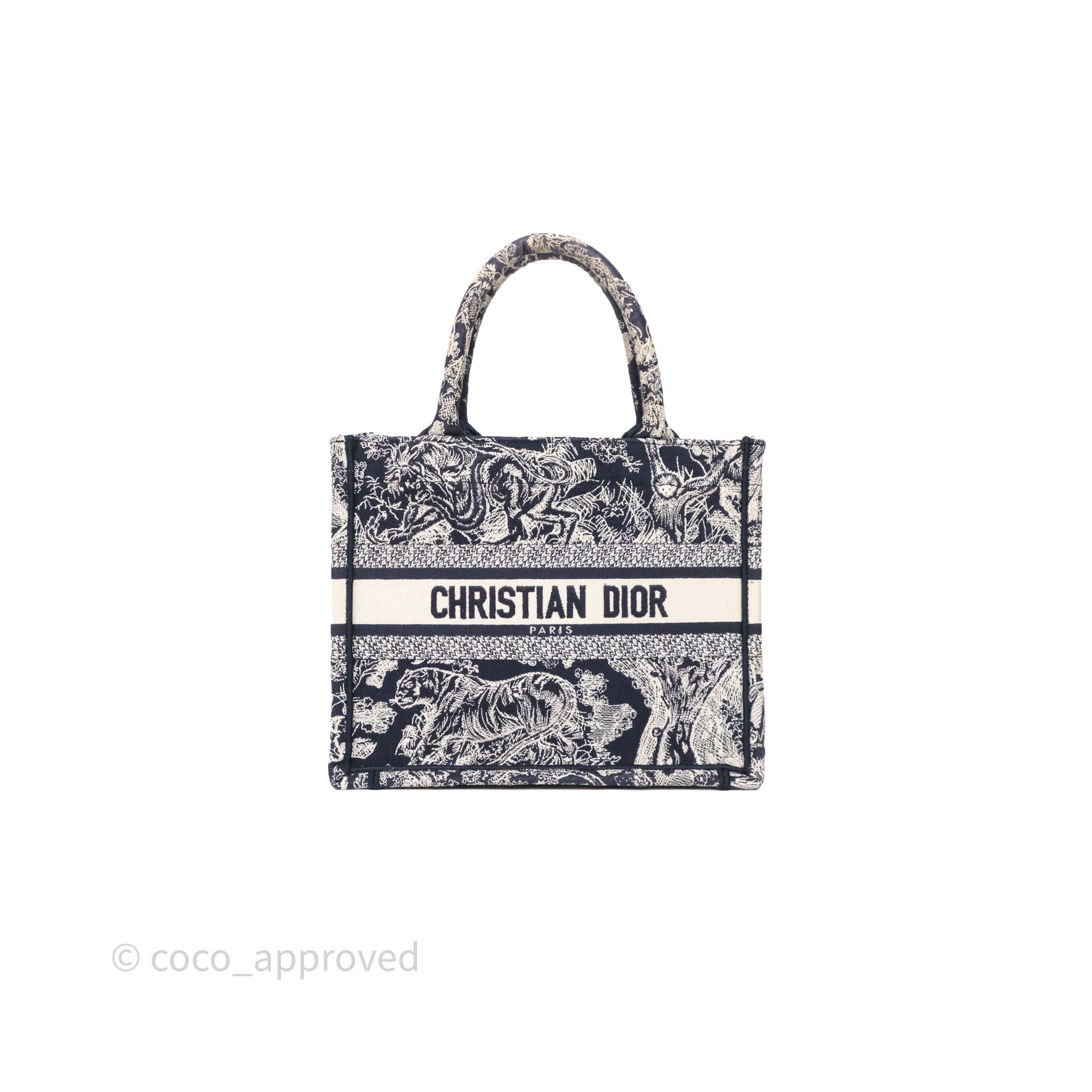 Christian Dior Small Book Tote Ecru and Blue Toile de Jouy Embroidery