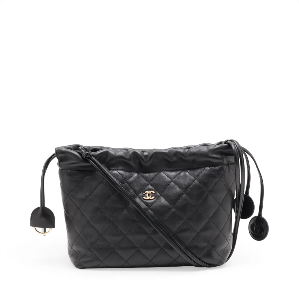 Chanel Matelasse Lambskin Shoulder bag Black Gold Metal Fittings random serial A