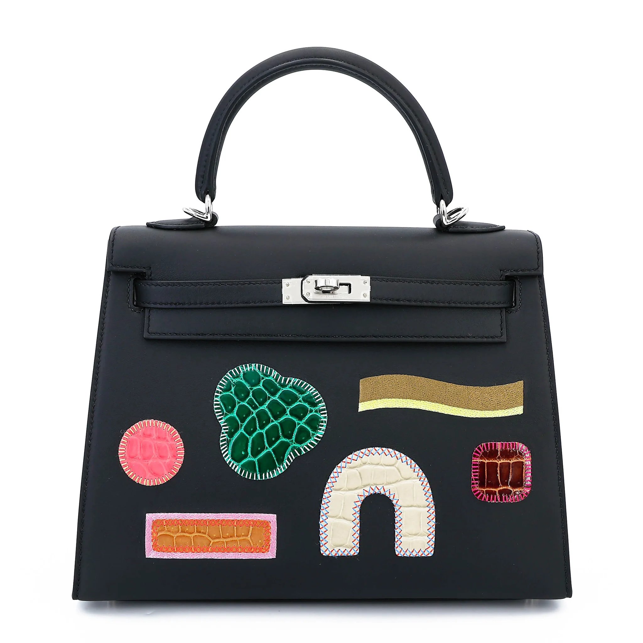 Brand New ( Rank N ) HERMÈS Limited Edition Kelly 25 Sellier Broderie Colla Noir (89) Bougainvillea (A5) Vert Emeraude (6Q) Tabac Camel (24) Beton (8L) Terre (4D) Swift Palladium hardware K (2025)