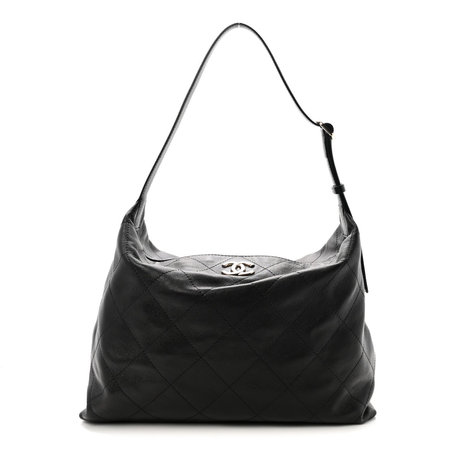 Chanel Shiny Lambskin Quilted Maxi Hobo Black