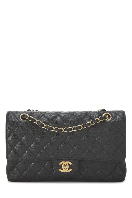 Black Quilted Caviar Classic Double Flap Medium