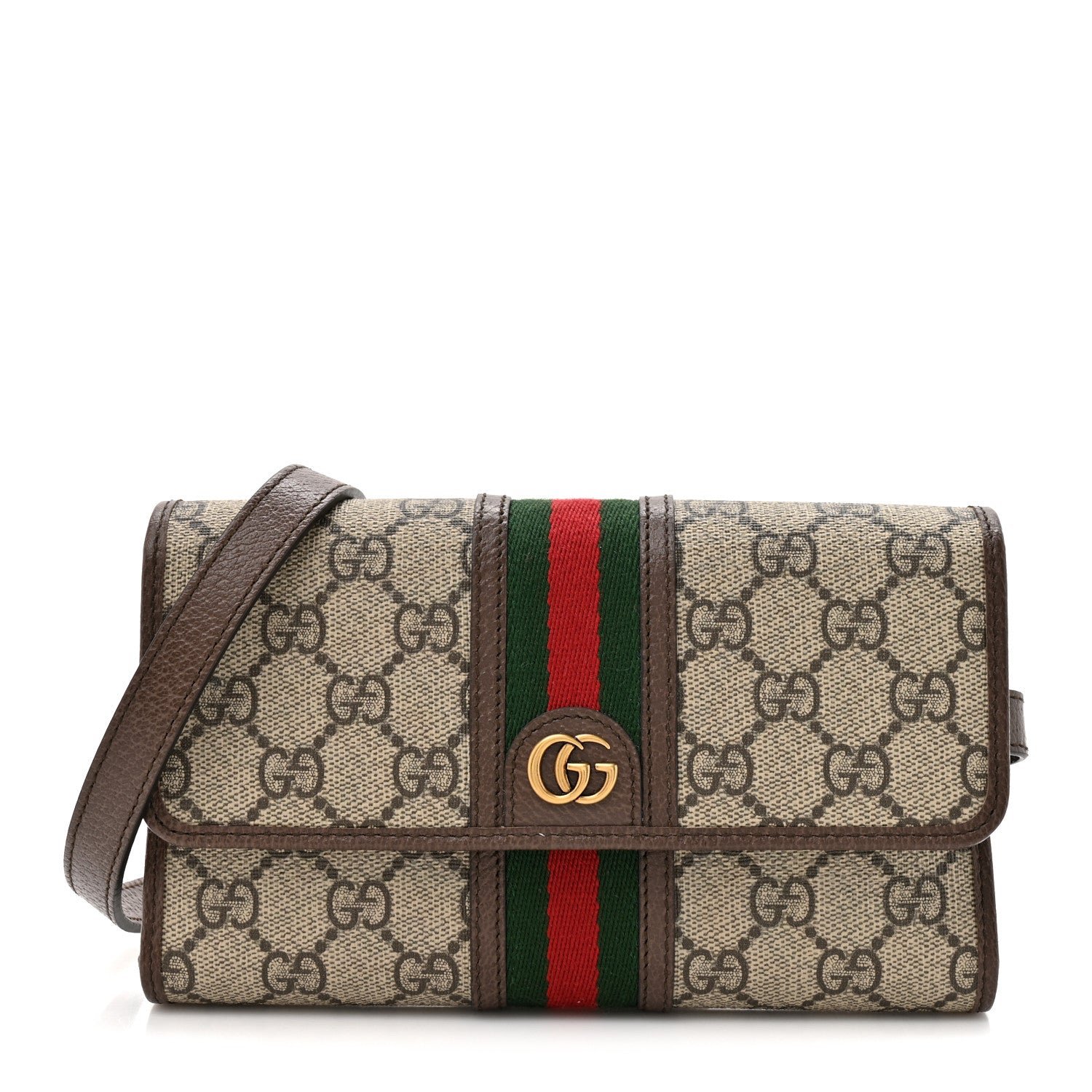 Gucci GG Supreme Monogram Web Ophidia Crossbody Wallet Beige Ebony New Acero