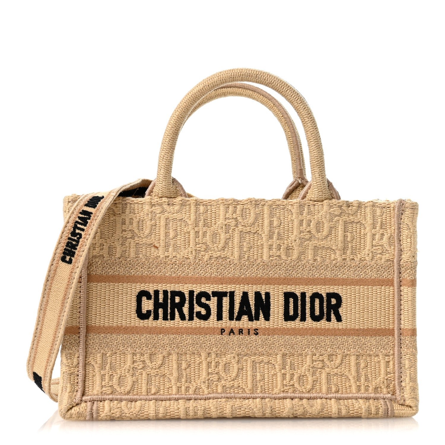 Christian Dior Raffia Oblique Mini Toile De Jouy Book Tote With Strap Beige