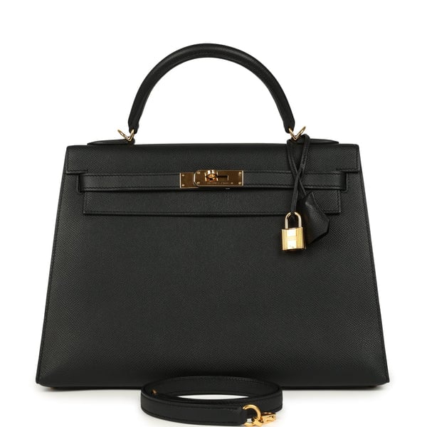 Hermes Pre-owned Hermes Kelly Sellier 32 Black Epsom Gold Hardware