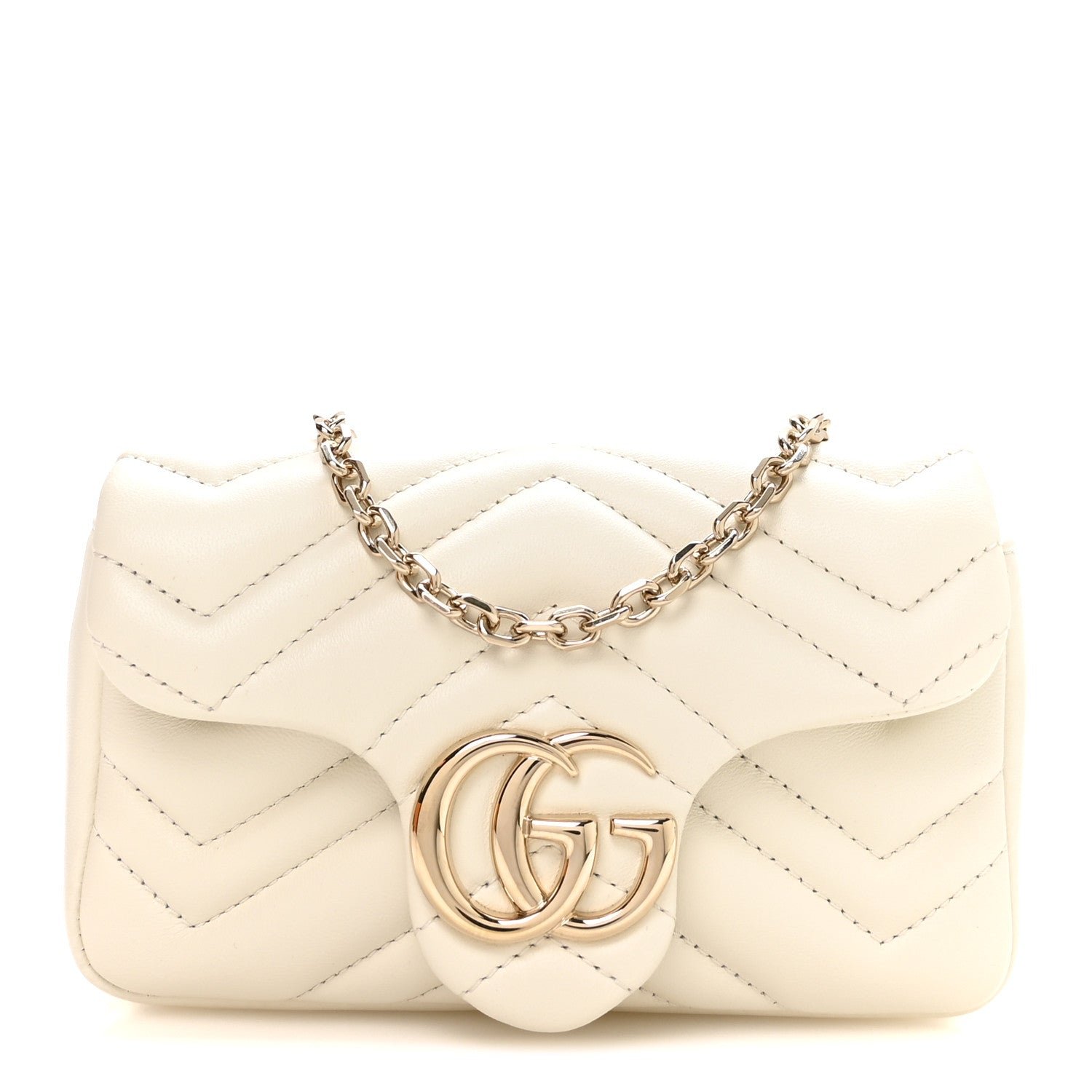 Gucci Lambskin Matelasse Mini GG Marmont Shoulder Bag White