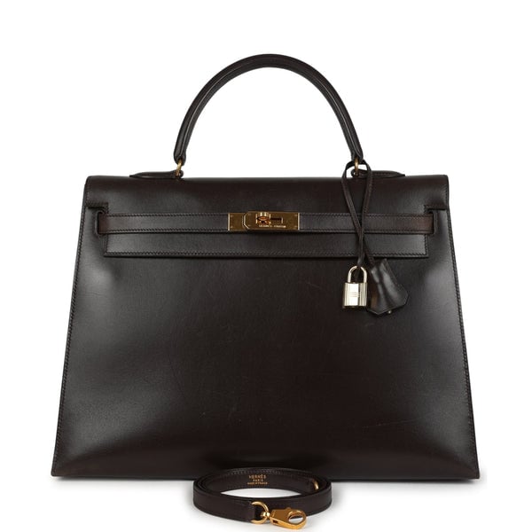 Hermes Vintage Hermes Kelly Sellier 35 Marron Fonce Box Gold Hardware