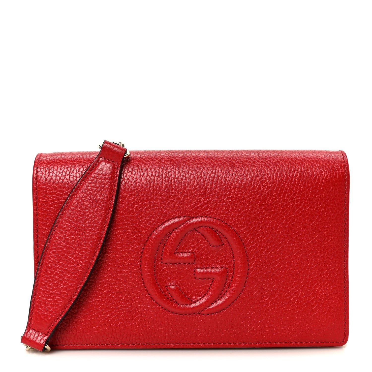 Gucci Pebbled Calfskin Soho Wallet on Chain Tabasco Red