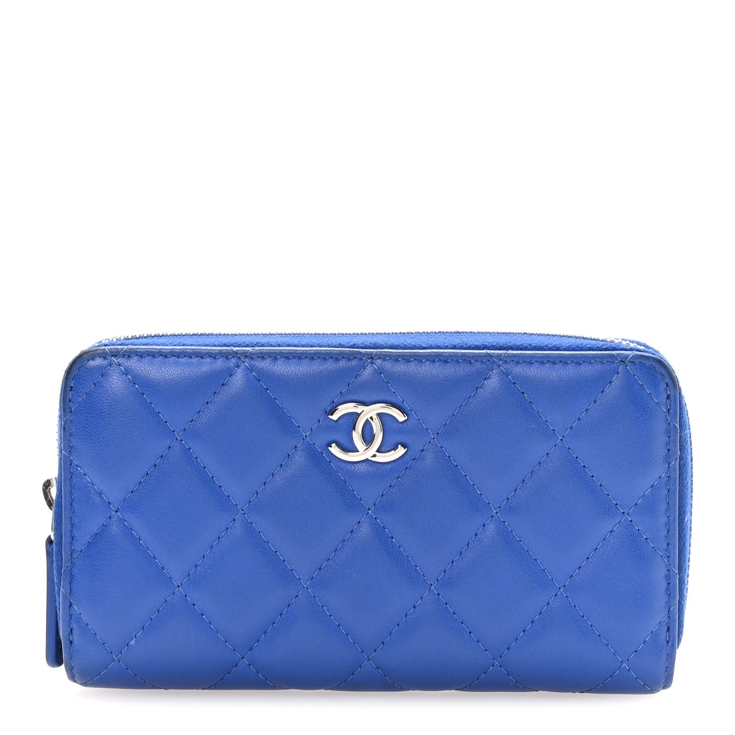 Chanel Lambskin Quilted Medium Zip Around Wallet Blue