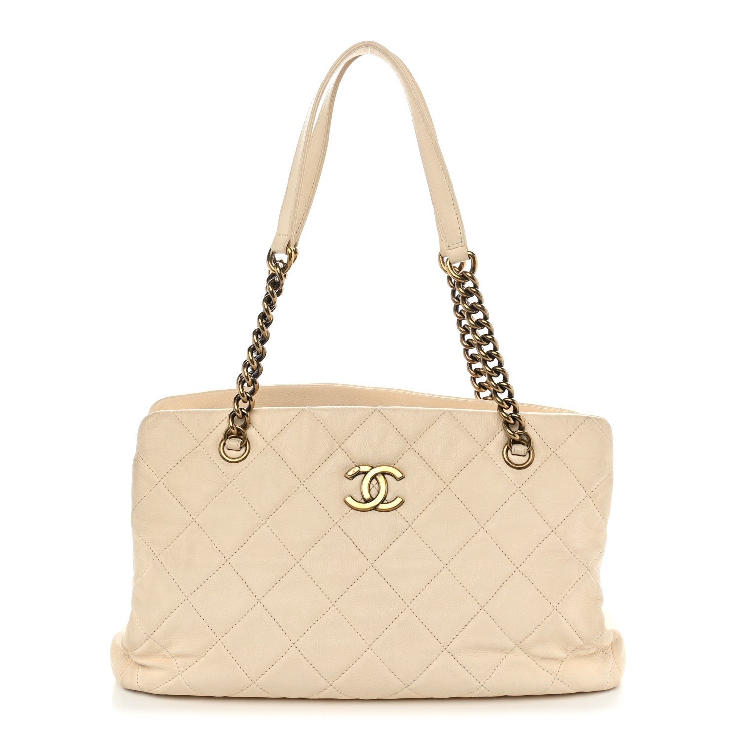 Chanel Calfskin Quilted Small CC Crown Tote Beige