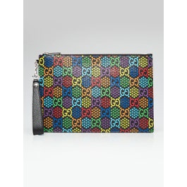 Gucci Gucci Multicolor/Black GG Supreme Coated Canvas Psychedelic Wristlet Pouch