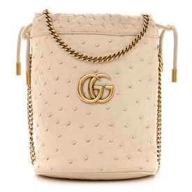 Gucci Ostrich Mini GG Marmont 2.0 Bucket Bag White