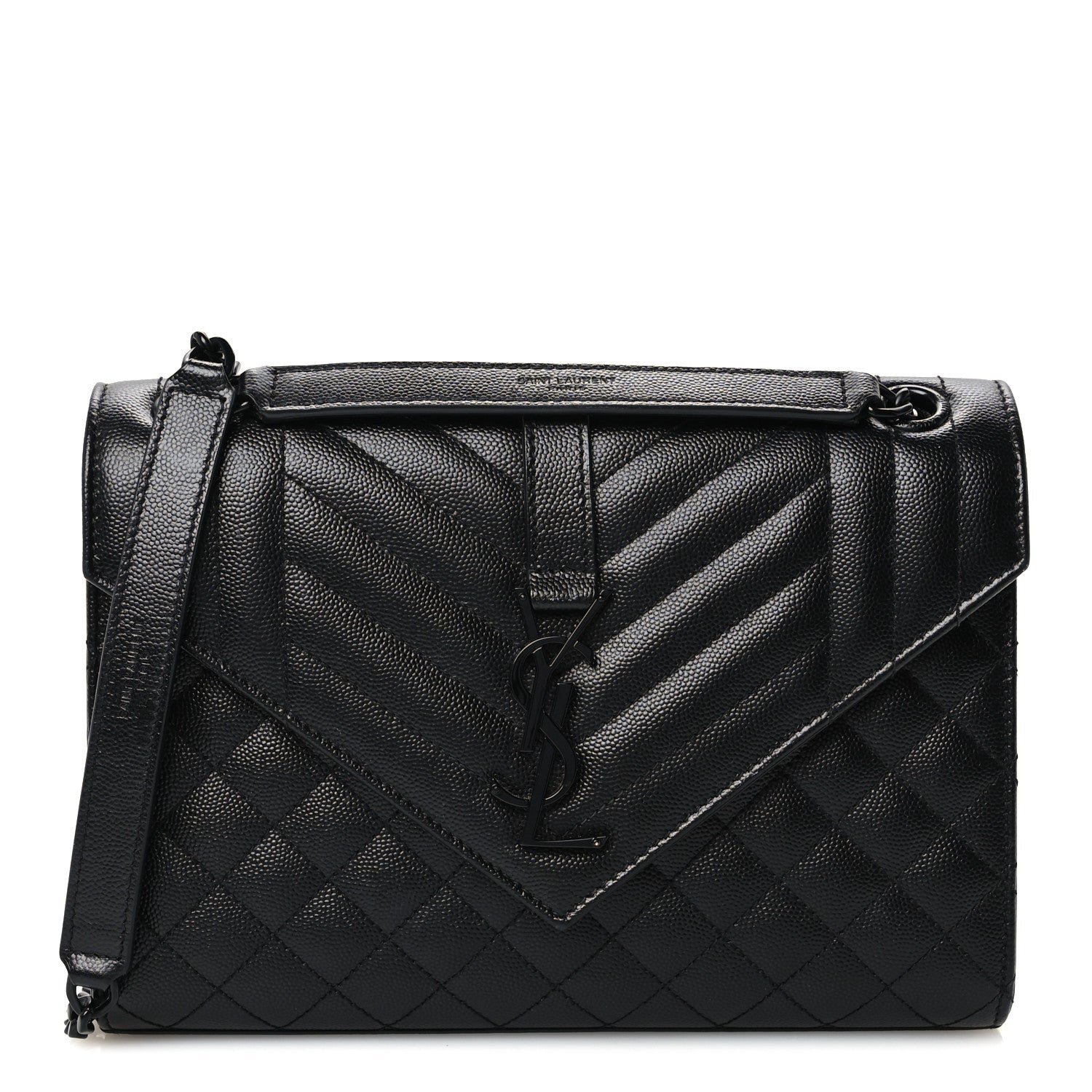 Grain De Poudre Textured Mixed Matelasse Triquilt Medium Monogram Monochrome Satchel Black