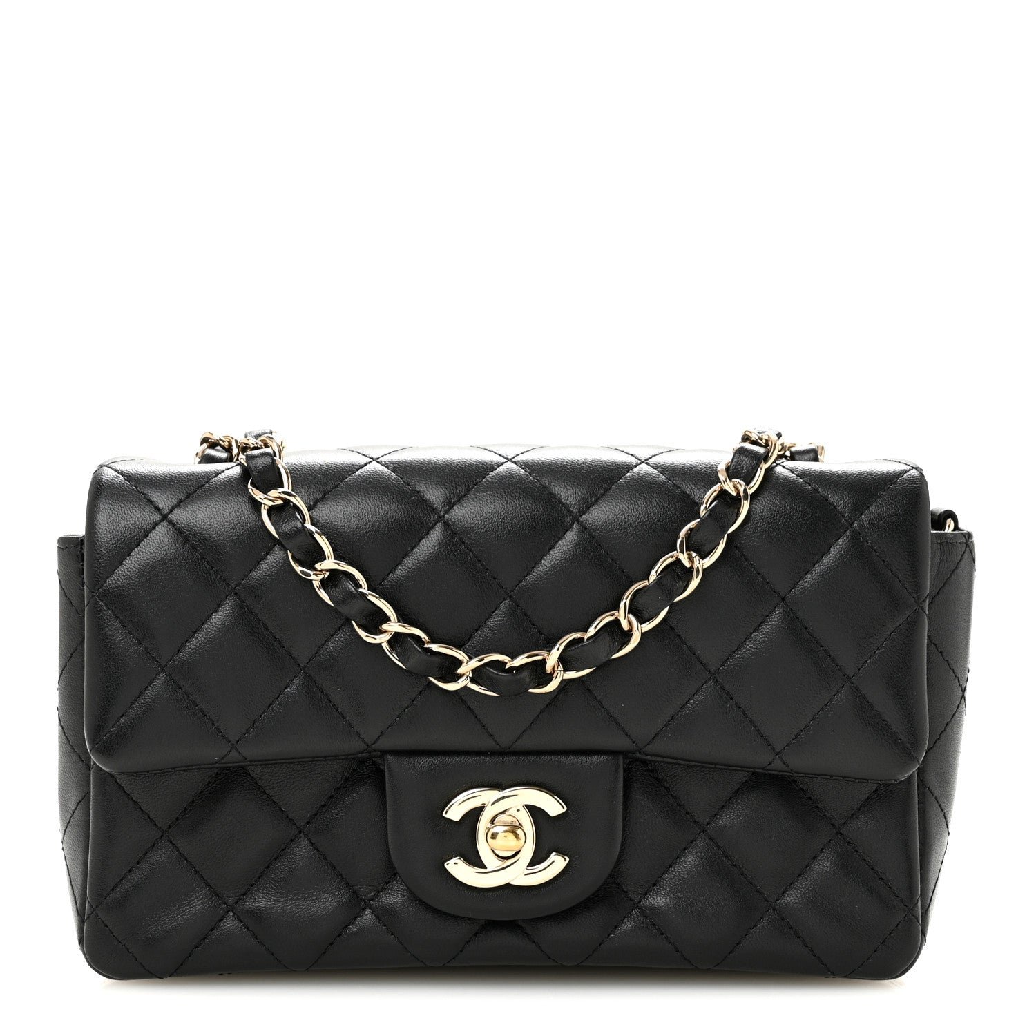 Chanel Lambskin Quilted Mini Rectangular Flap Black