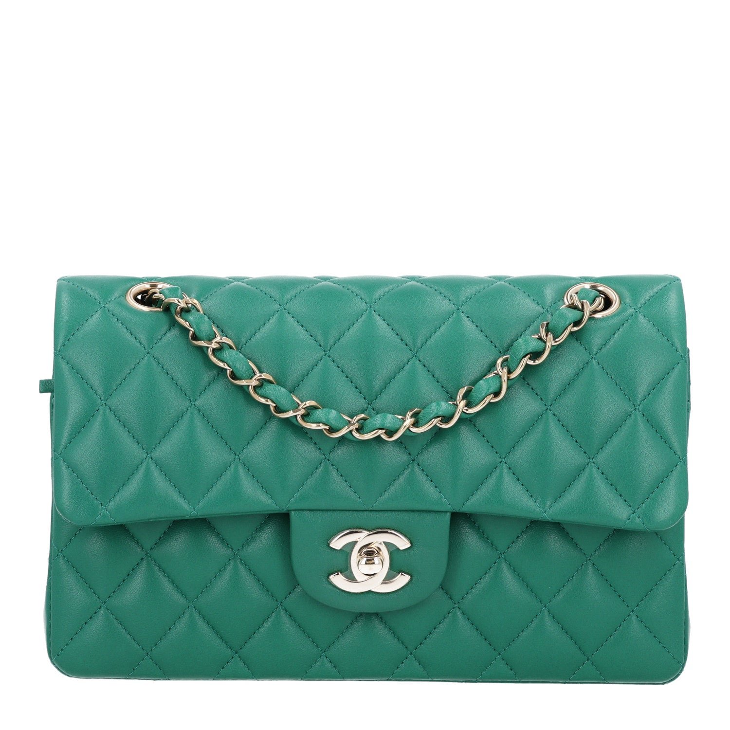 Chanel Lambskin Quilted Small Double Flap Green