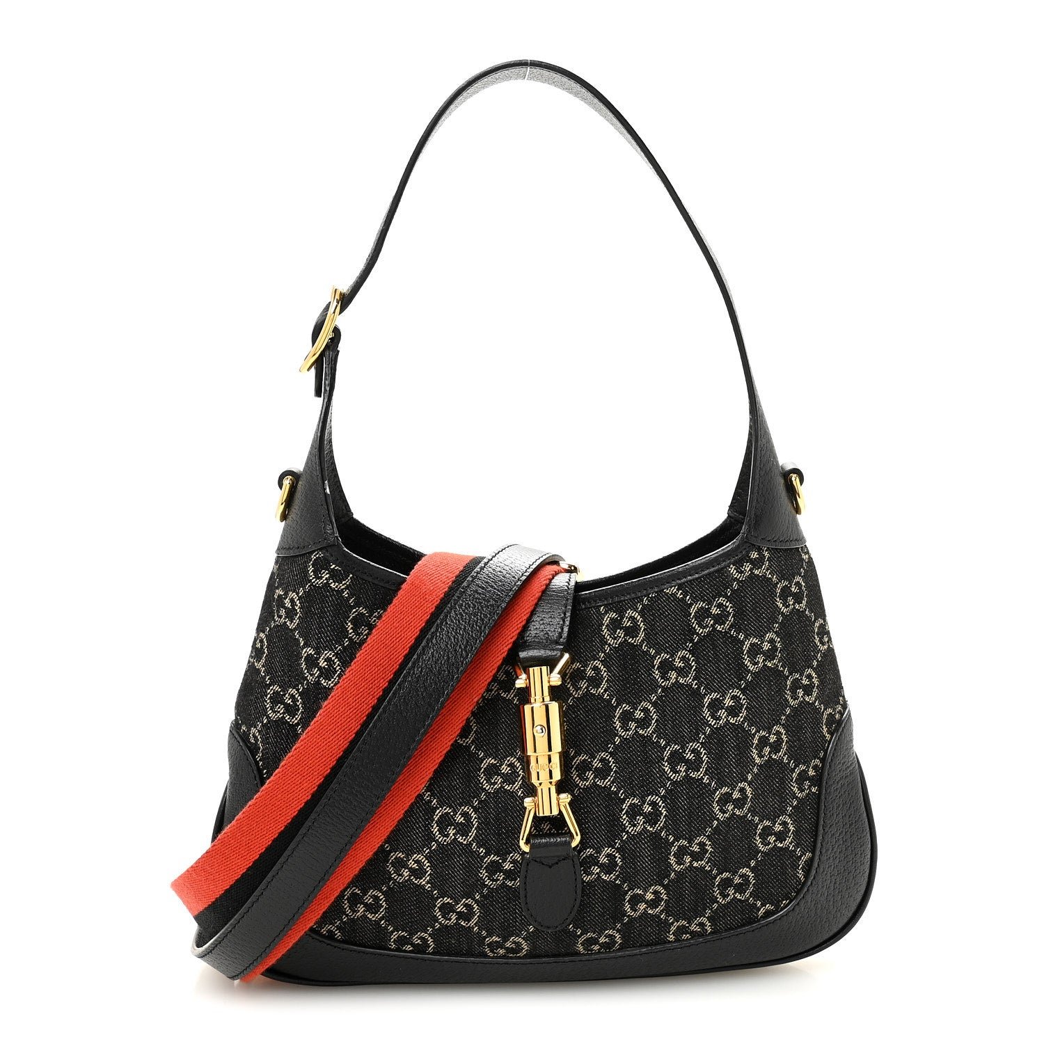 Gucci Jacquard Denim GG Monogram Small Jackie 1961 Hobo Black Ivory