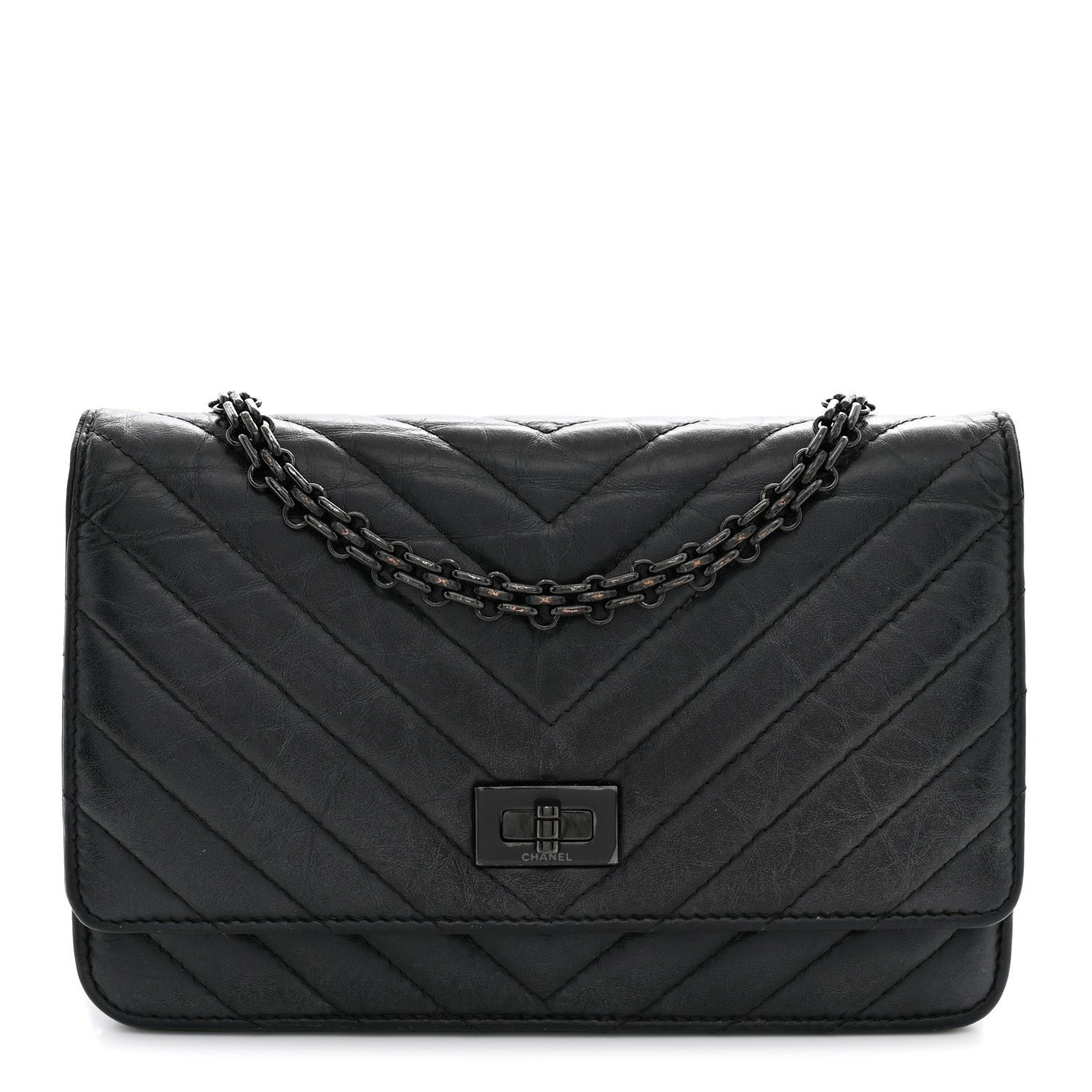 Chanel Aged Calfskin Chevron Quilted Reissue Wallet On Chain WOC So Black
