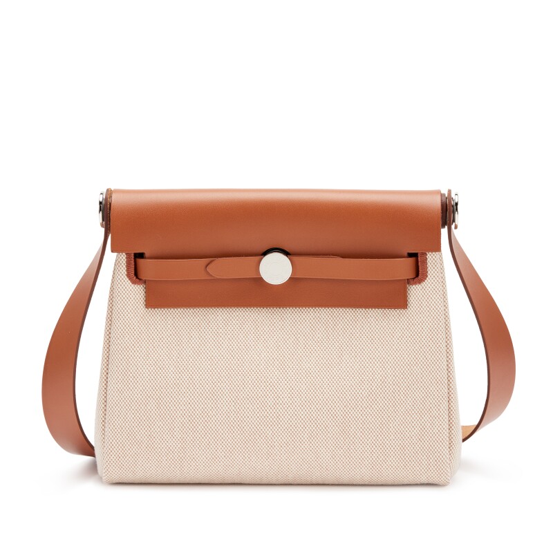 Hermes Ecru and Beige Toile H Canvas and Fauve Vache Hunter Herbag Zip 20 Palladium Hardware, 2025