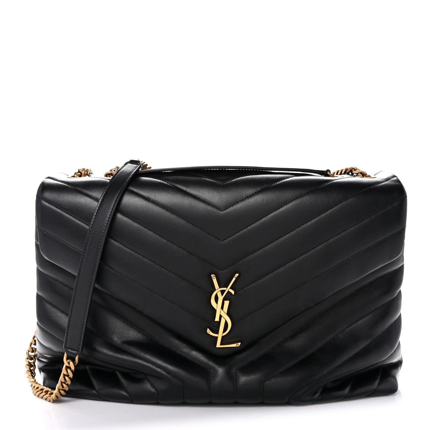 Saint Laurent Calfskin Y Quilted Monogram Large Loulou Chain Satchel Black