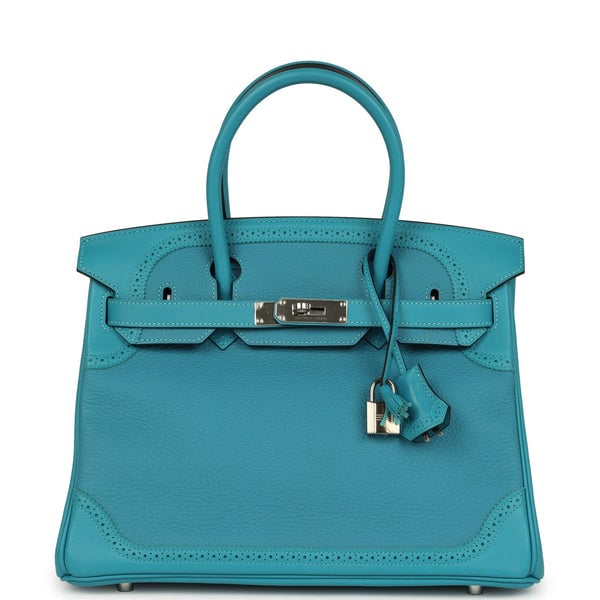 Hermes Pre-owned Hermes Birkin Ghillies 30 Turquoise Togo and Swift Palladium Hardware