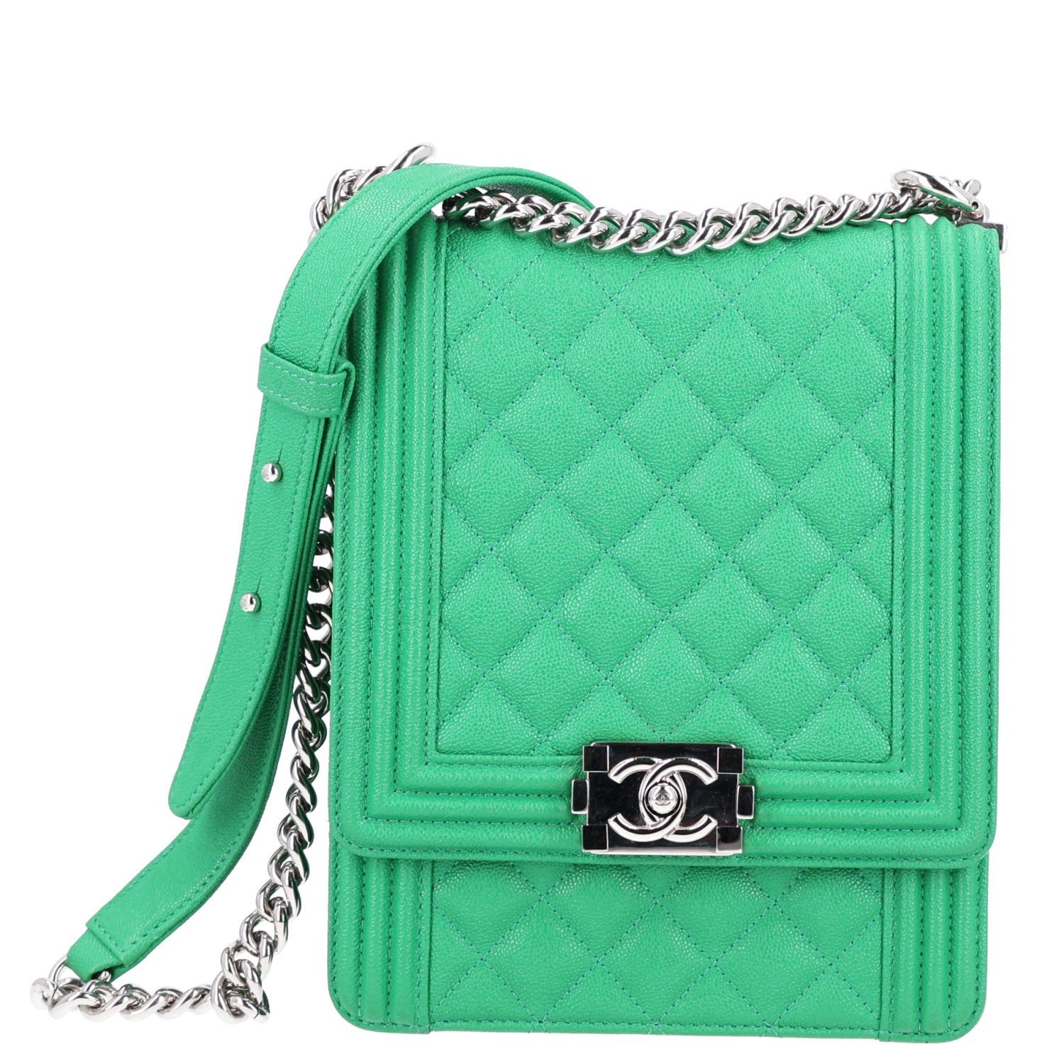 Chanel Caviar Quilted North South Boy Flap Green