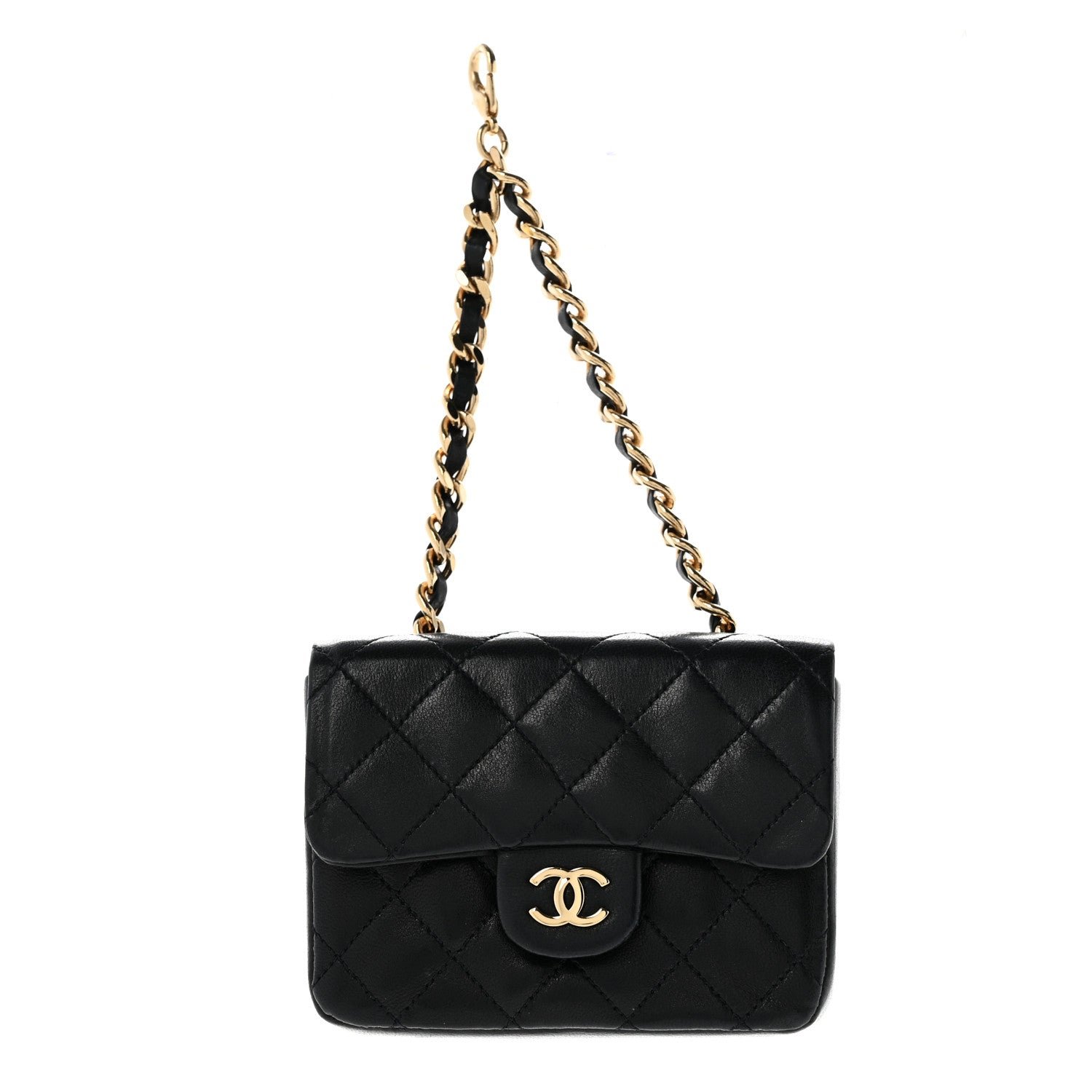 Chanel Lambskin Quilted Micro Flap Bag Charm Keychain Black