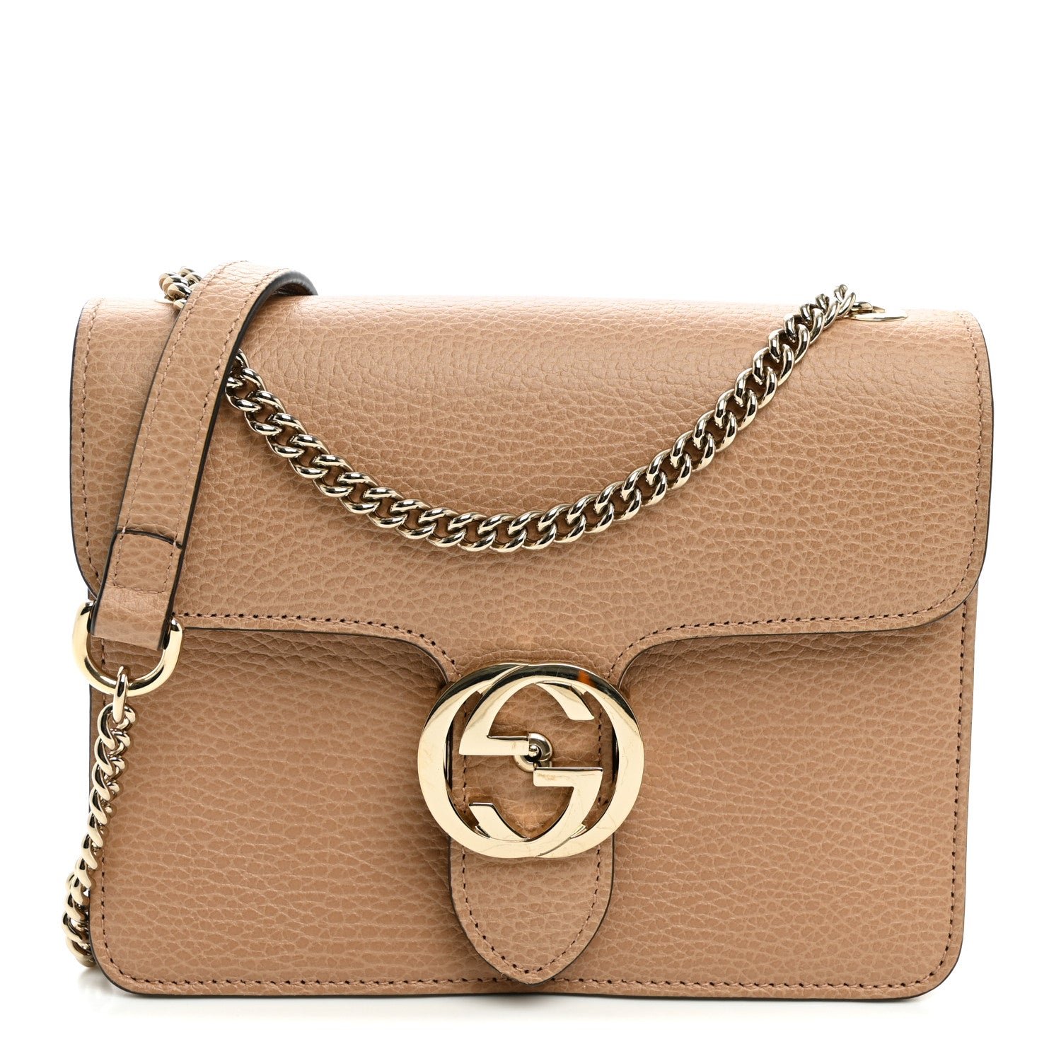 Gucci Dollar Calfskin Small Interlocking G Shoulder Bag Camelia