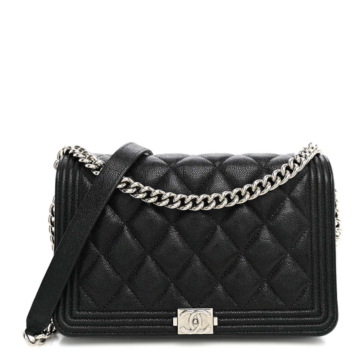 Chanel Caviar Quilted Boy Wallet On Chain WOC Black
