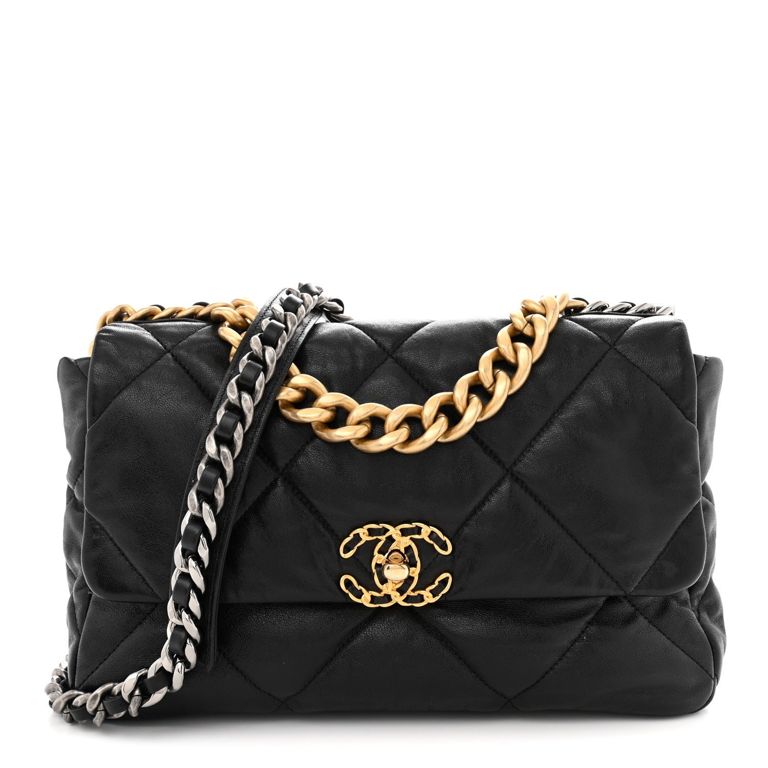 Chanel Goatskin Quilted Large Chanel 19 Flap Black