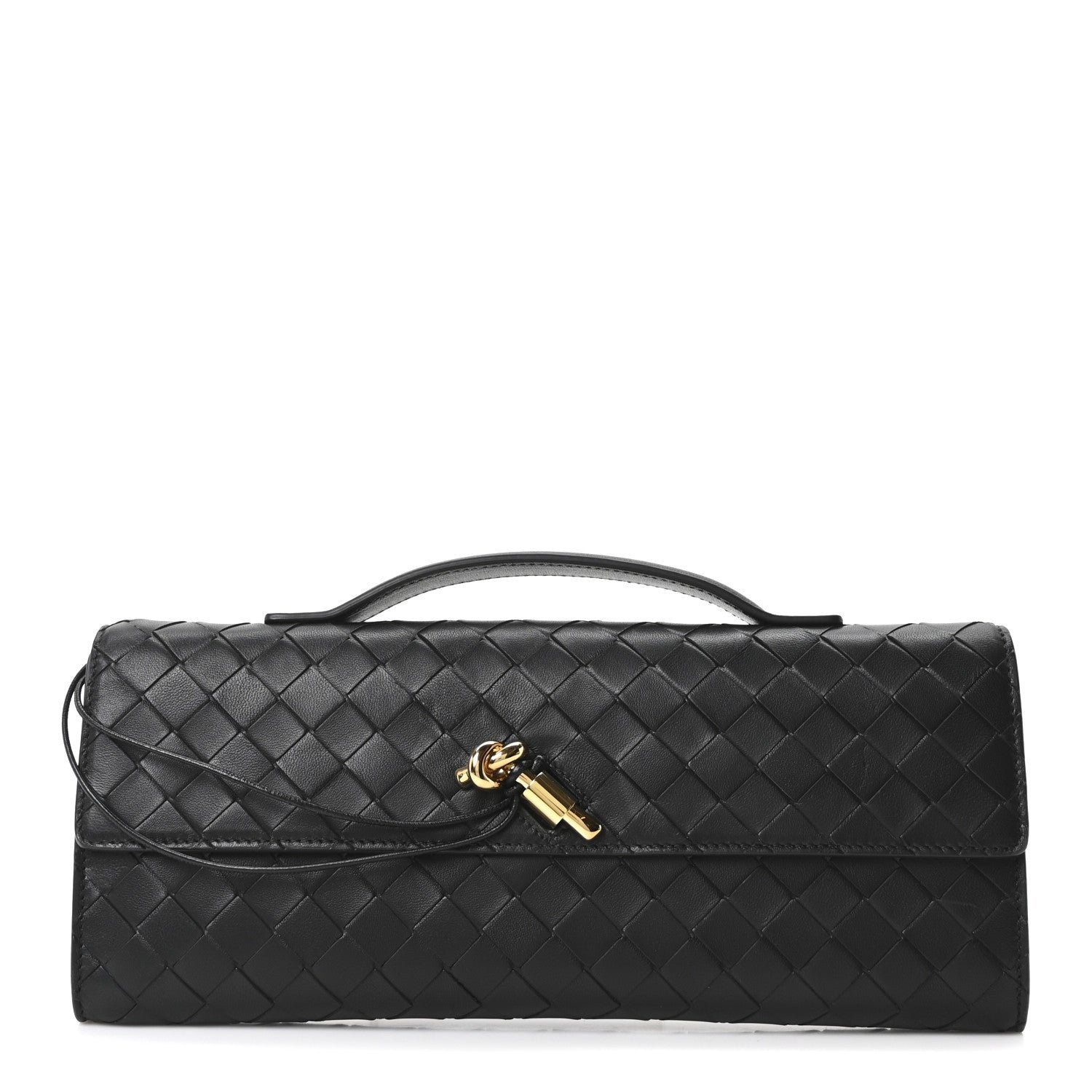 Bottega Veneta Nappa Intrecciato Long Andiamo Top Handle Clutch Black