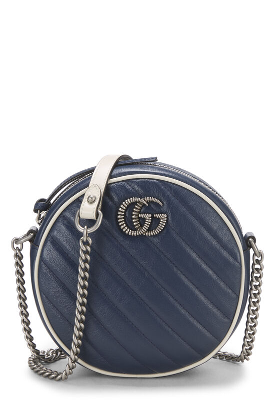 Gucci Navy Leather GG Marmont Round Shoulder Bag Mini
