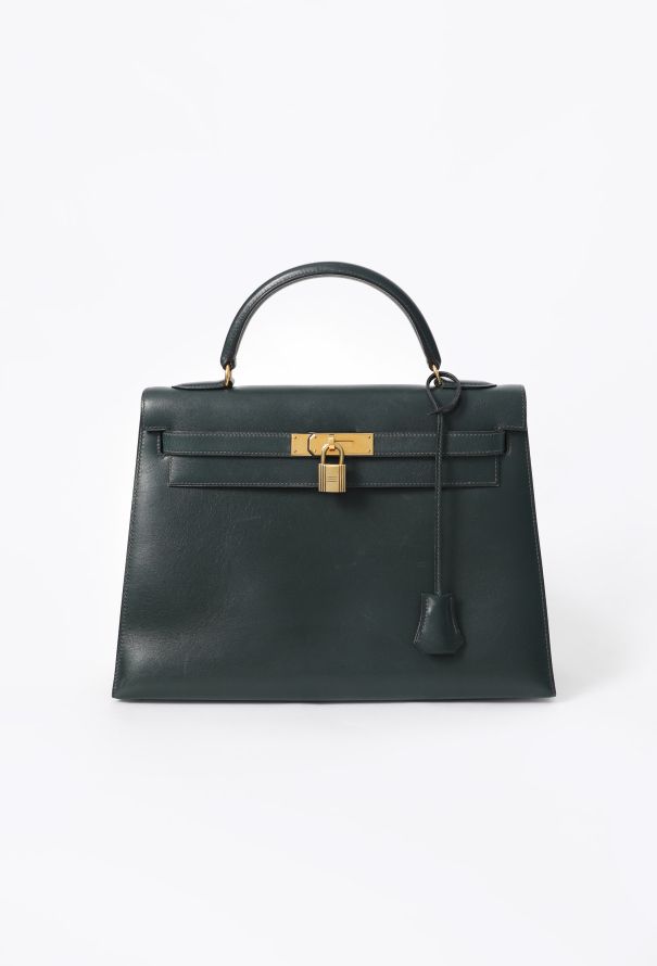 Hermes Vintage Vert Foncé Box Kelly Sellier 32