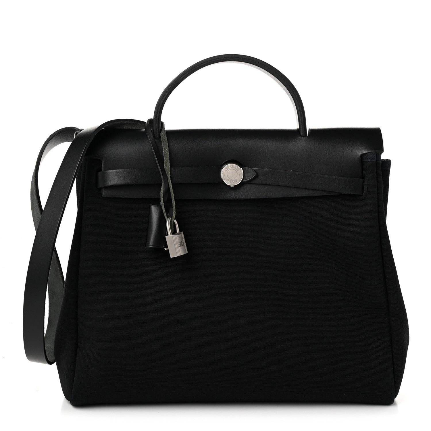 Hermes Military Toile Vache Hunter Herbag Zip Retourne 31 PM Black