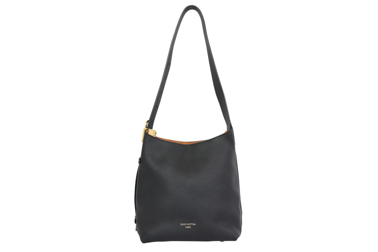 Louis Vuitton Low Key Hobo PM Bag, Black Leather and Gold Hardware, Preowned in Dustbag CA001