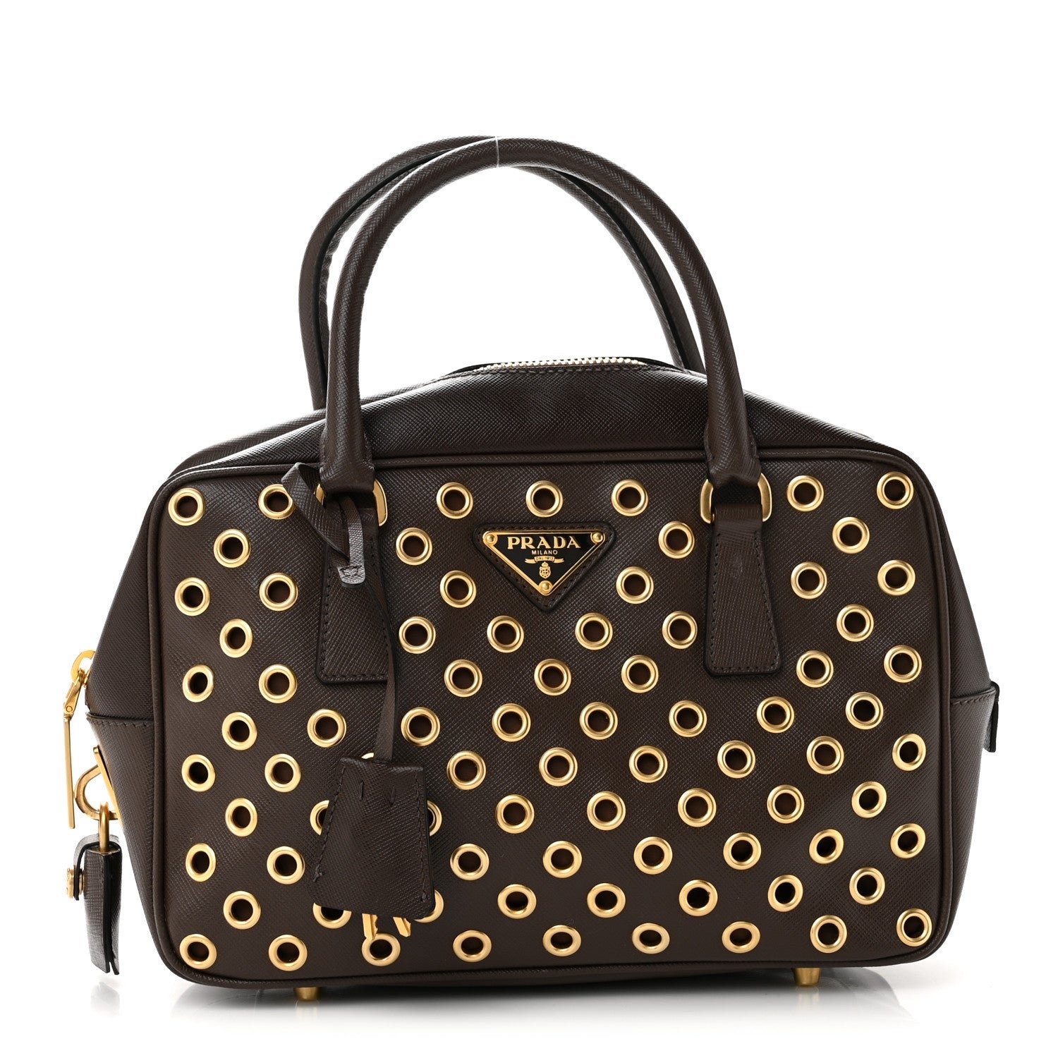 Prada Saffiano Grommets Bowler Caffe
