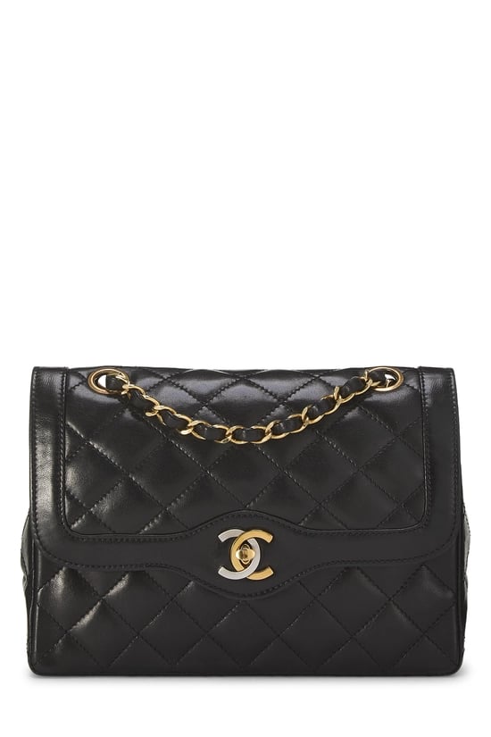 Black Quilted Lambskin Paris Limited Double Flap Small