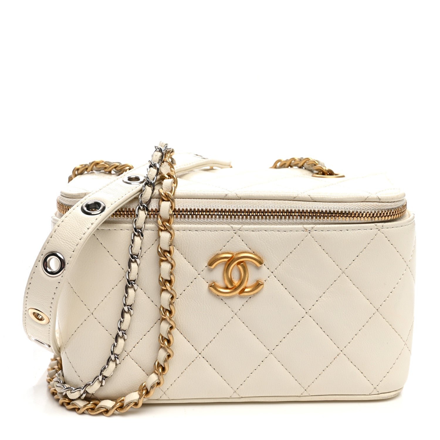 Chanel Lambskin Quilted Punk Essentials Vanity Case With Chain White
