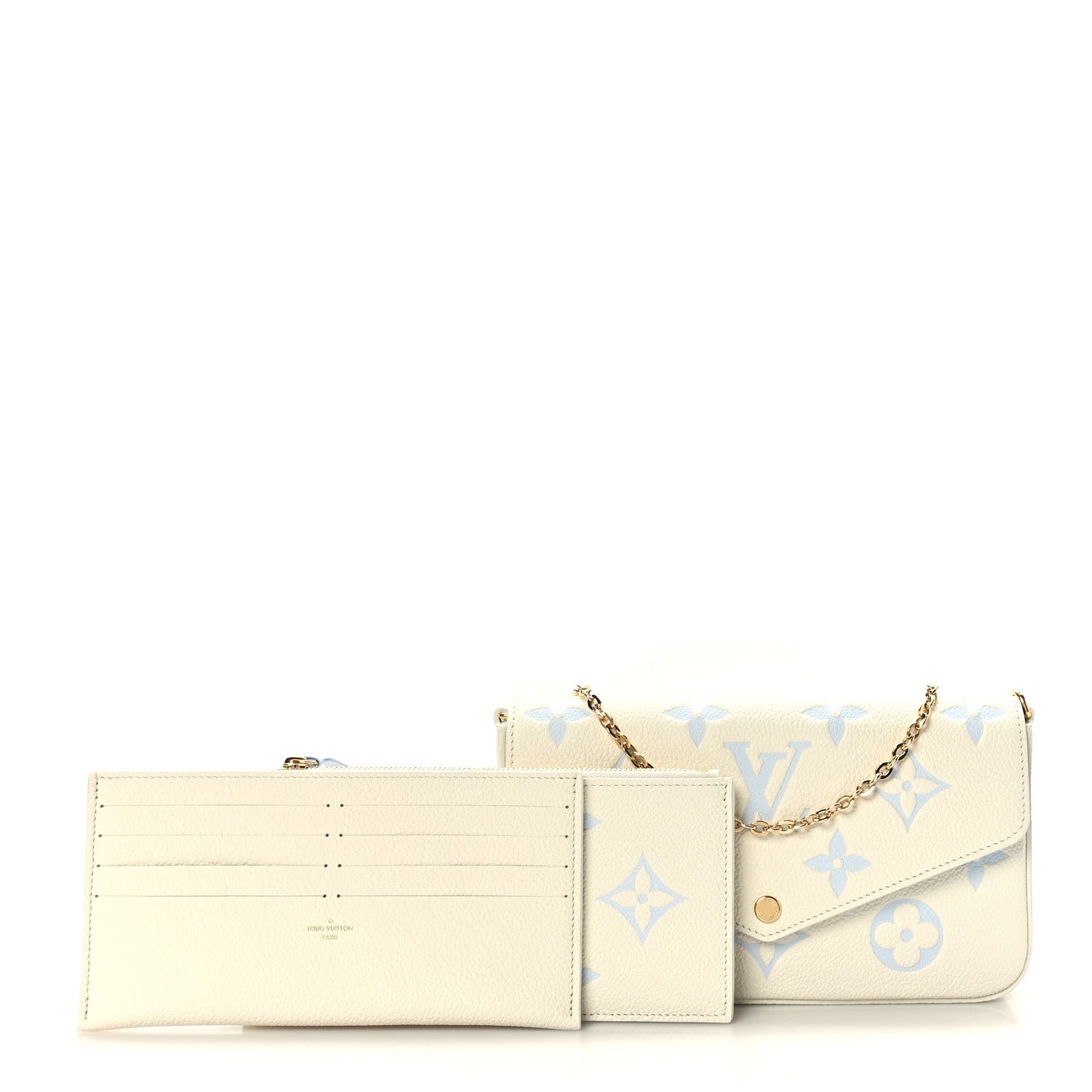 Louis Vuitton Empreinte Monogram Giant Felicie Pochette Chain Wallet Latte Candy Blue