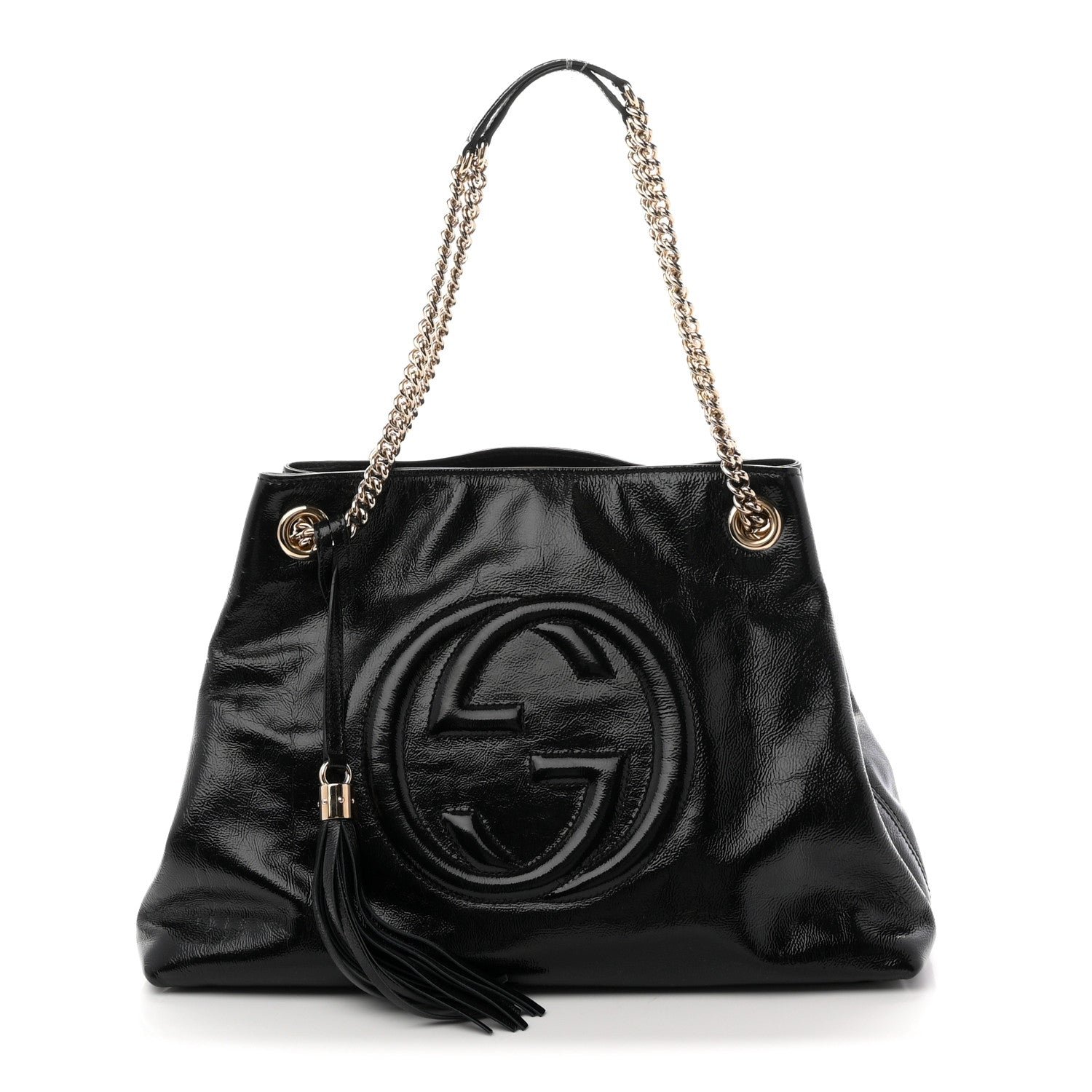 Gucci Patent Medium Soho Chain Shoulder Bag Black