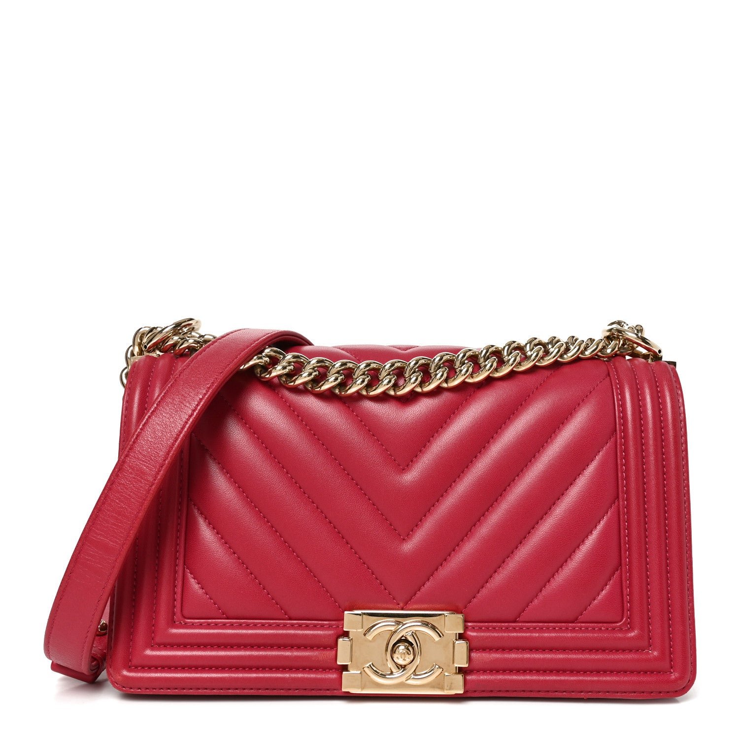 Chanel Lambskin Chevron Quilted Medium Boy Flap Dark Pink
